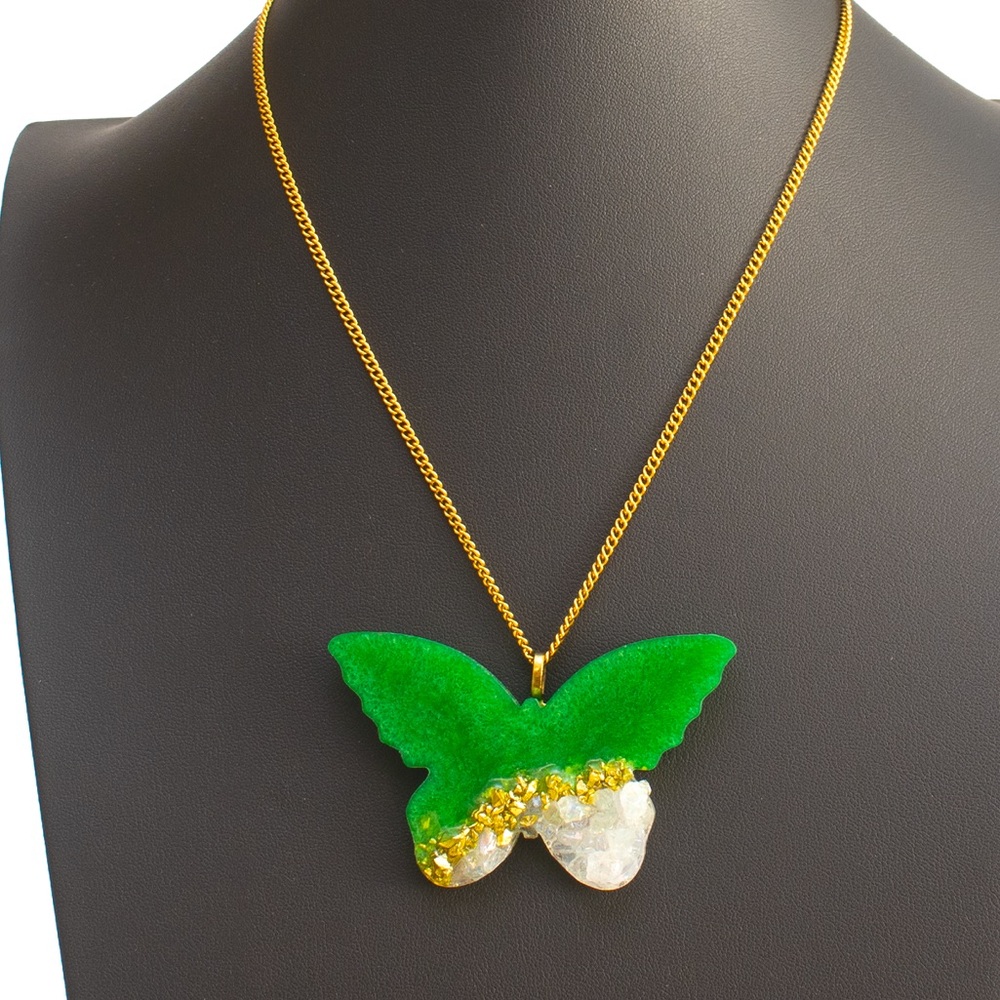 Butterfly Geode resin necklace.